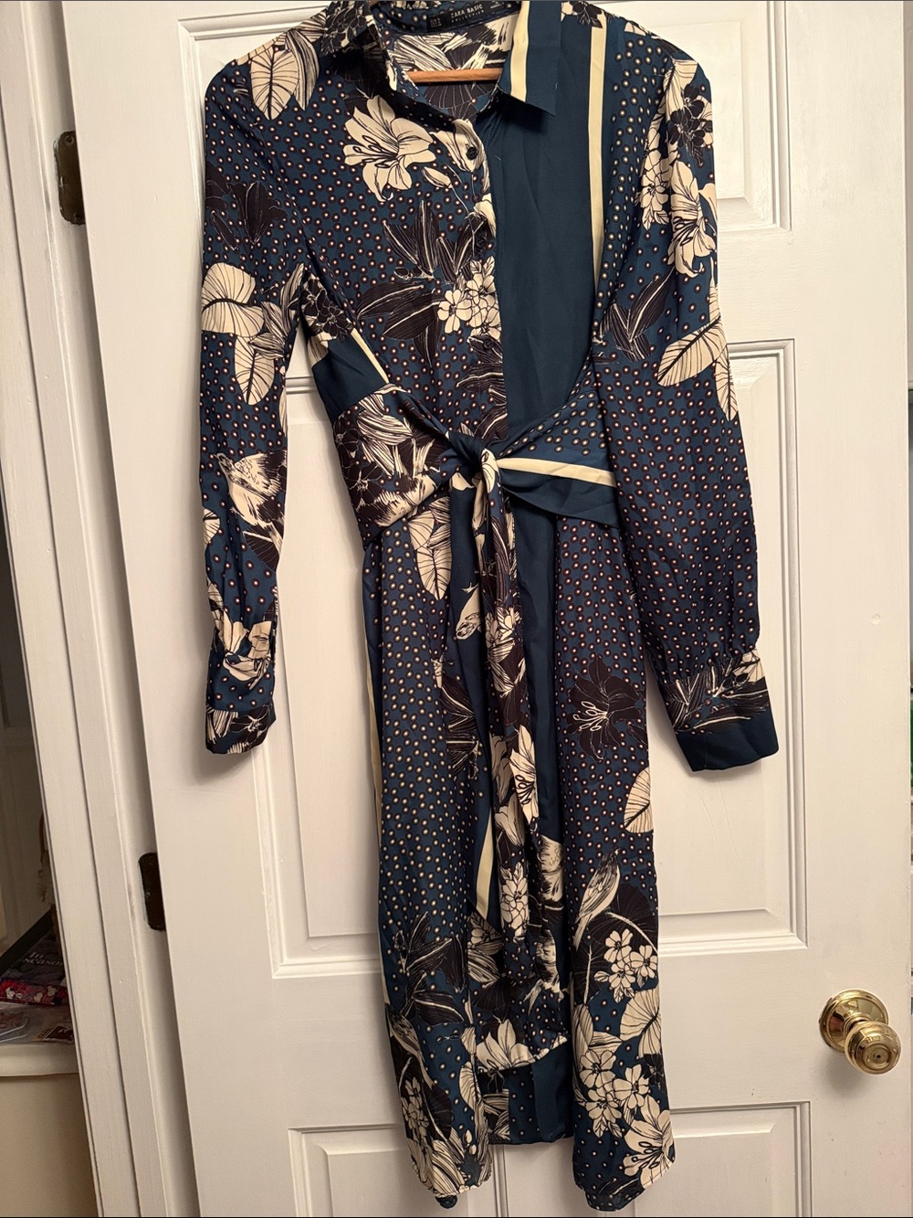 Zara Navy and Cream Floral Wrap Dress